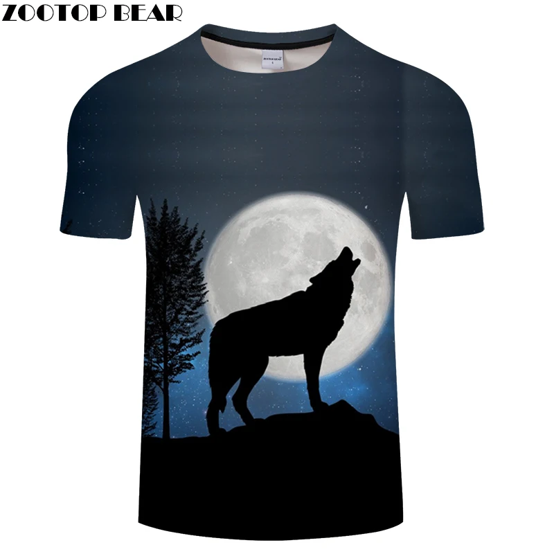 Черная Футболка Волк мужская футболка аниме тройник 3D Топ Harajuku Camiseta Streatwear