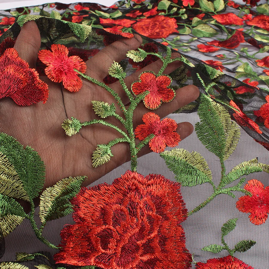 No.3 - red flower Модная Цветочная вышитая Тюлевая ткань Африканская Свадебная Тюль кружевная ткань с цветочным принтом Diy ремесло лоскутное по двору - Цвет: No.3 - red flower