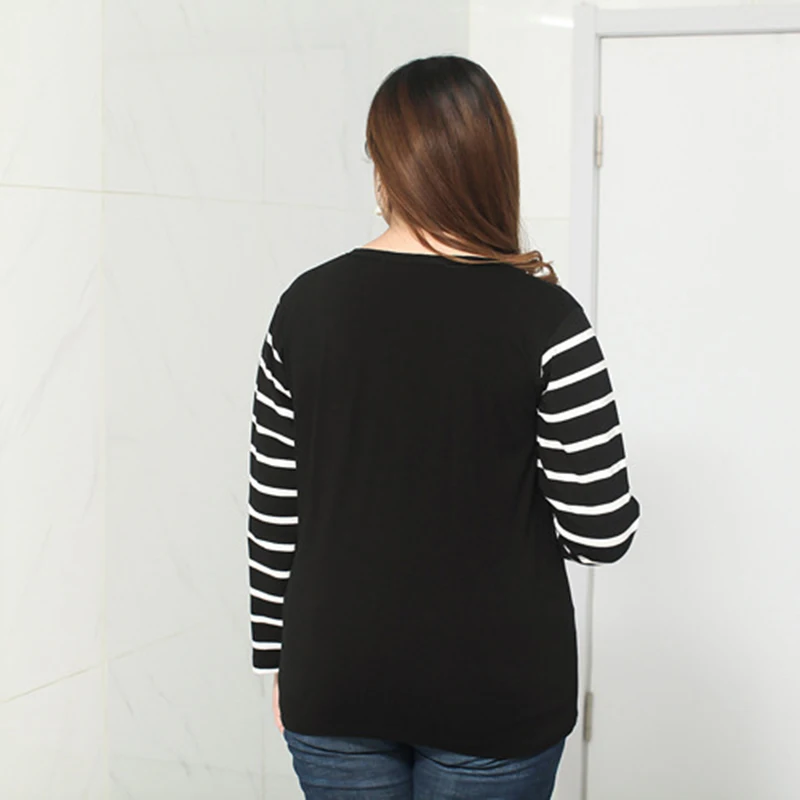 

XL-8XL Plus Size O-neck Woman T-shirt 2019 Autumn Office Lady Striped Cotton Shirt Casual Long Sleeve Large Size Woman Tops