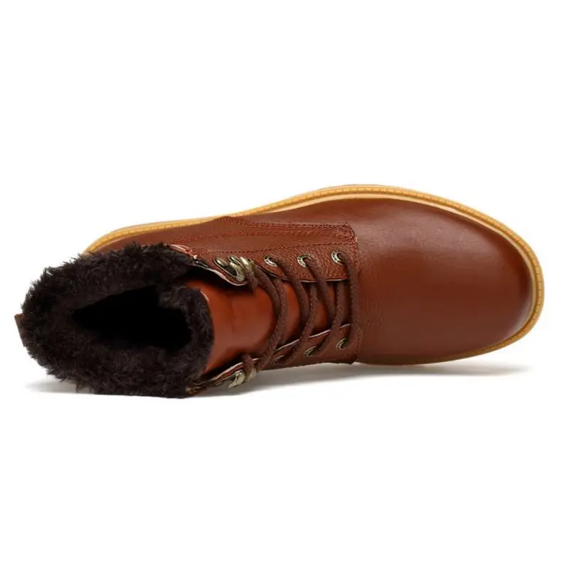 Coolcept Concise Men Real Leather Thick Fur Boots Lace Up Keep Warm Ankle Winter Outdoor Shoes Male Footwear Size 36-48 | Обувь