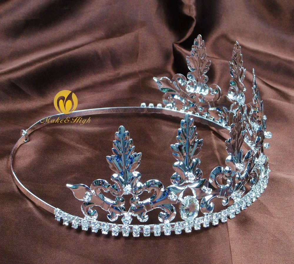 Мужская благородная король Тиара Диадема Женская Корона Посеребренная Стразы