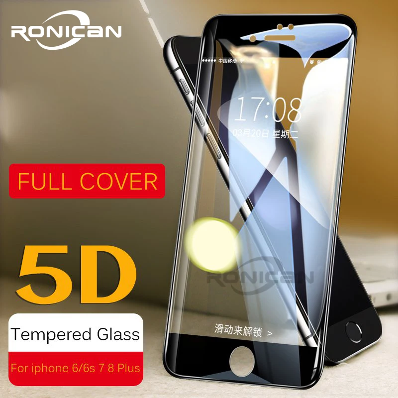 

Защитное стекло 5D с закругленными краями, закаленное стекло для iPhone 6, твердость 9H, стекло для iPhone 7, 6s, 8 Plus, защитная пленка HD, полное покрытие