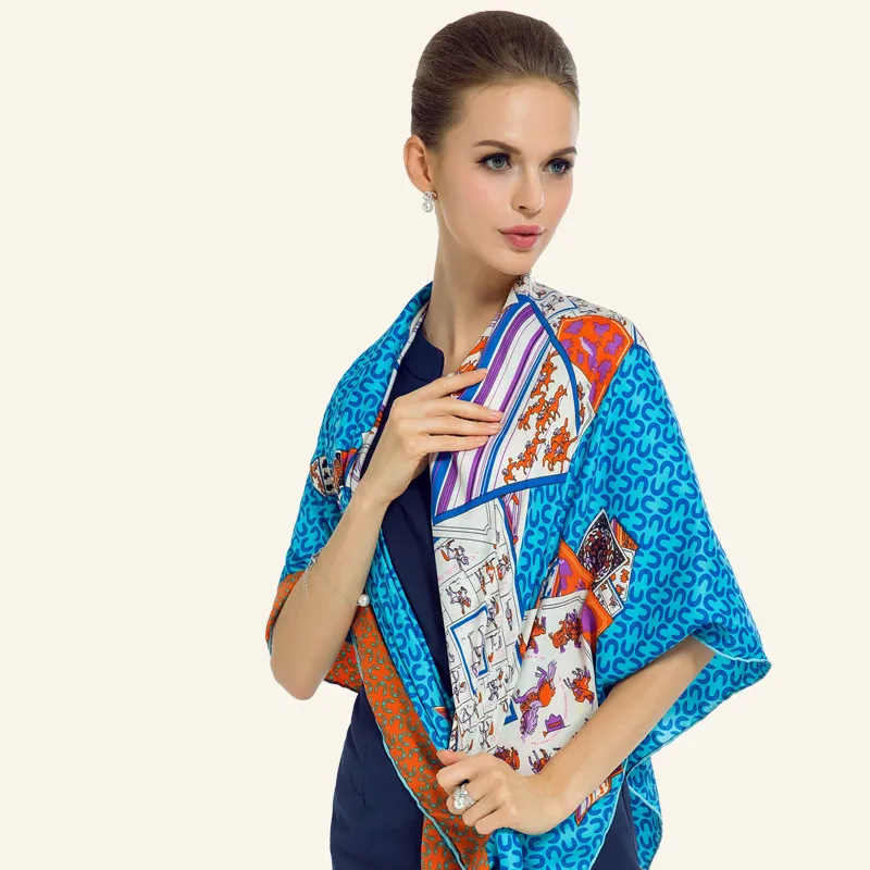 Квадратные шарфы с рисунком в европейском стиле супер большой саржевый Шелковый