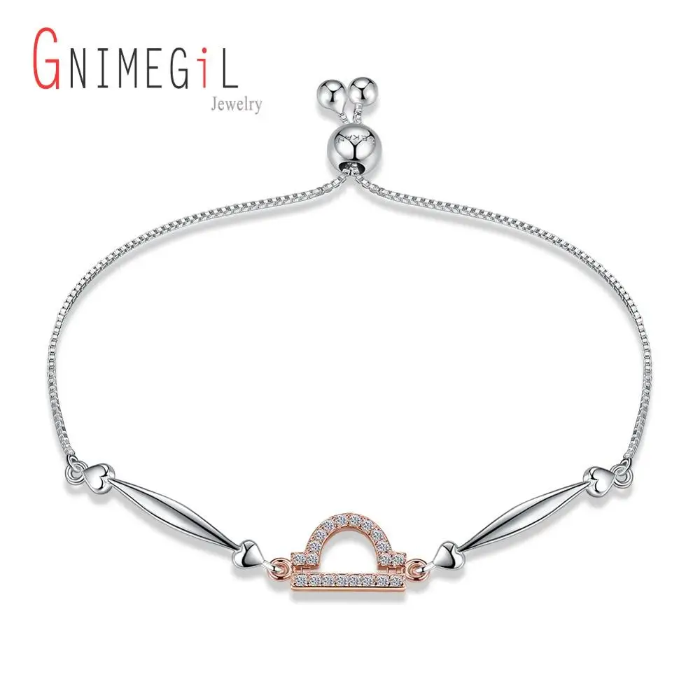 Модный браслет gnimegili 12 Созвездие Настоящее серебро 925 амулет с хрустальной бусиной браслет для женщин ювелирные изделия подарки - Окраска металла: Libra H073