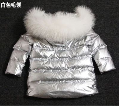 white fur Зимняя куртка для мальчиков, новинка года, Брендовое зимнее пальто с капюшоном для девочек, ветрозащитная детская верхняя одежда с длинными рукавами на утином пуху, золотистого и белого цвета - Цвет: white fur