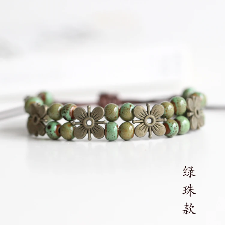 Женские керамические браслеты с цветами двухслойные регулируемые в богемном