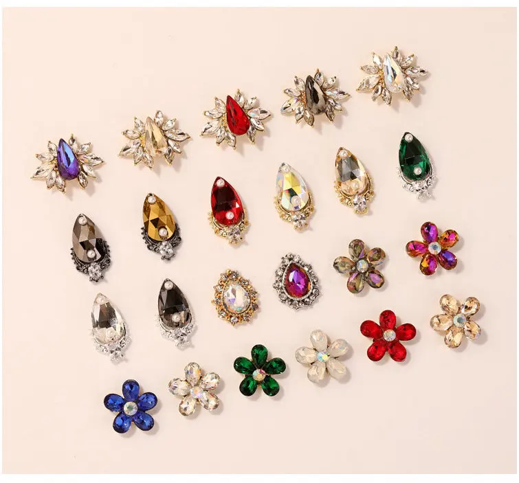 10pcs/lot super big luxury metal Nail art jewelry drop tears Rhinestone flower nails parts decorations Manicure Nail Accessories