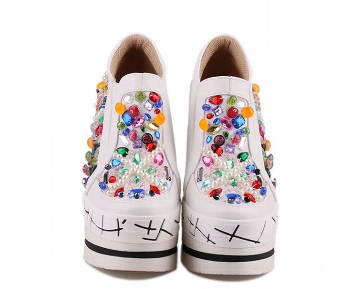 Новый 2017 Женщины Клин Туфли На Платформе Для Натуральной кожи Горный Хрусталь