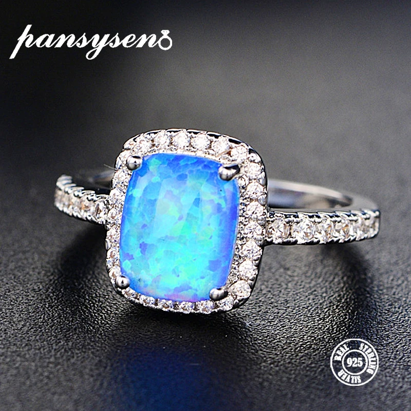 PANSYSEN Genunie, 925 пробы, серебряные, белые, синие, фиолетовые кольца с огненным опалом для женщин, винтажный ювелирный камень, вечерние кольца, подарок