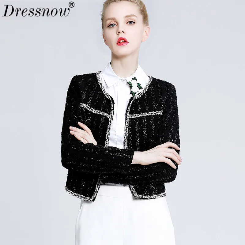 Dressnow/Женская Высококачественная куртка, женские элегантные капли, тонкие мягкие твидовые вязаные жакеты, женские милые короткие куртки, верхняя одежда, топы - Цвет: Black