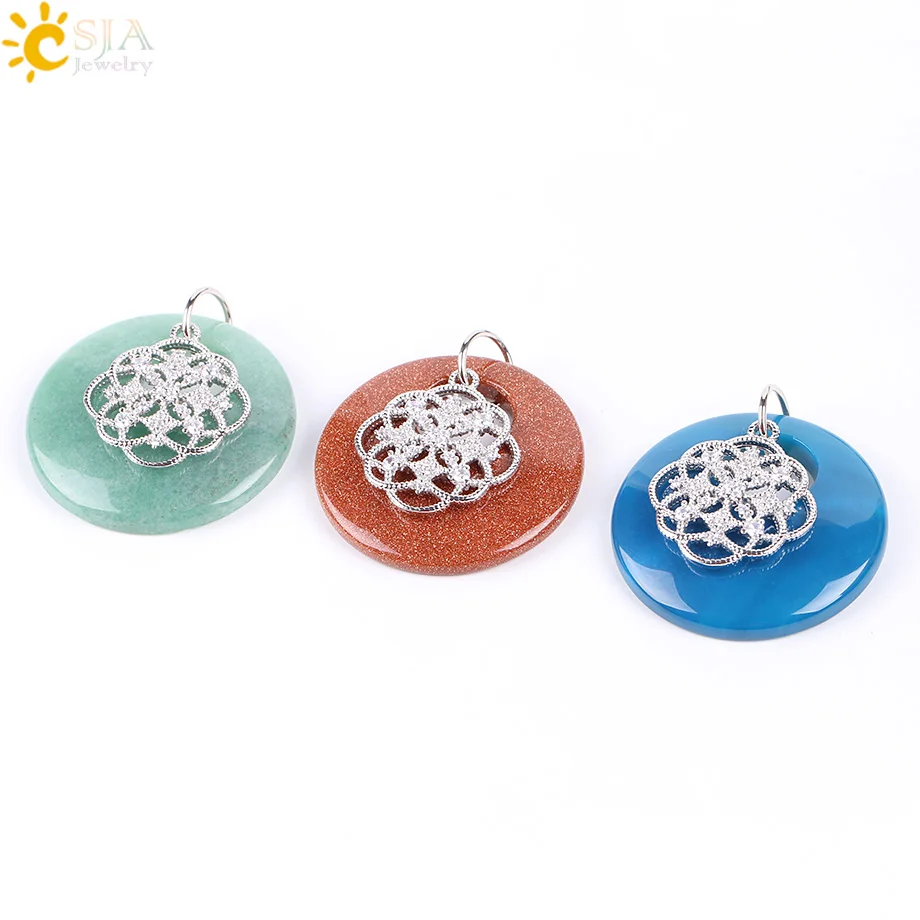 CSJA натуральный камень полый Круглая Подвеска кубический цирконий цветок