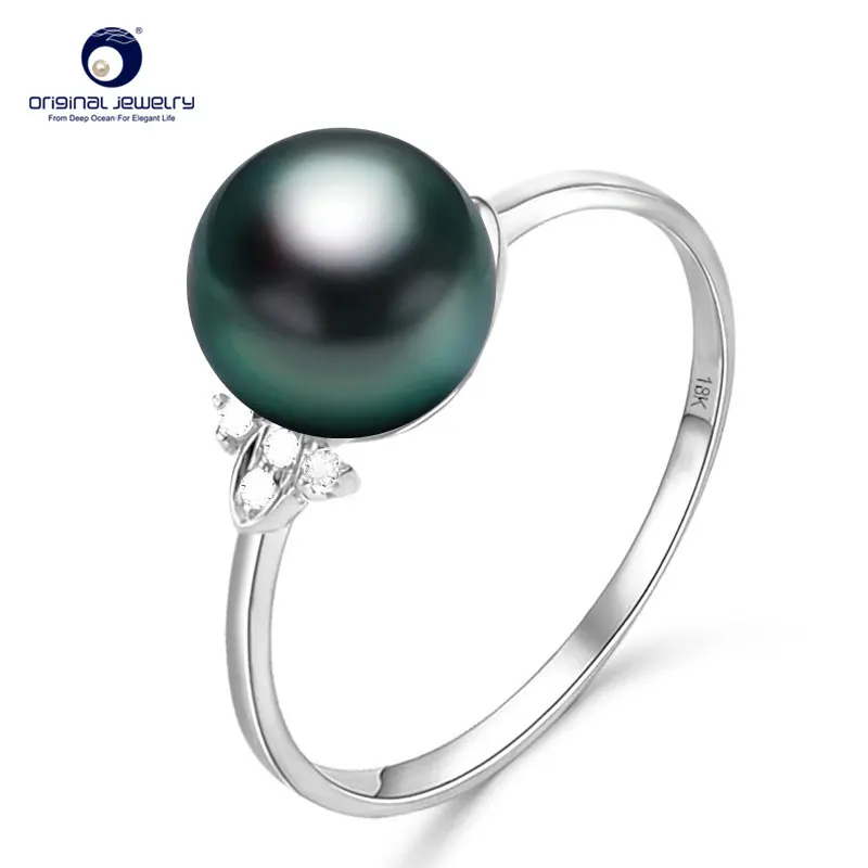 [YS] кольцо из 18 каратного твердого белого золота с жемчугом 8 9 мм таитянского