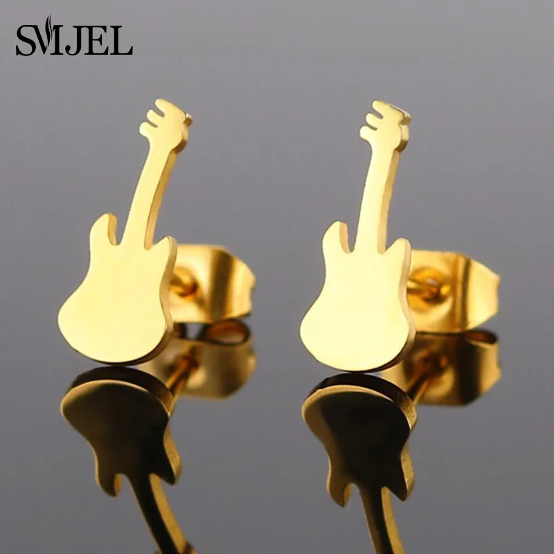 Женские серьги пусеты SMJEL из нержавеющей стали для гитары модные музыкальные