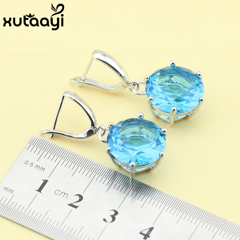 Новые модные серебряные цветные ювелирные наборы синие кубические циркониевые