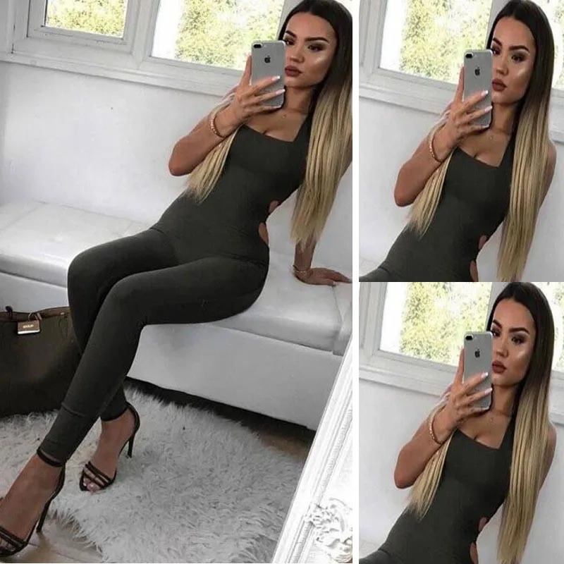 Dark green Женские пуш-ап Комбинезоны для фитнеса Combinaison Femme, сексуальный Летний комбинезон без рукавов с открытой спиной, женский комбинезон - Цвет: Dark green