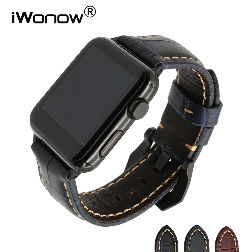 IWonow ремешок из натуральной телячьей кожи для iWatch Apple Watch 38 мм 42 Черный Серебристый
