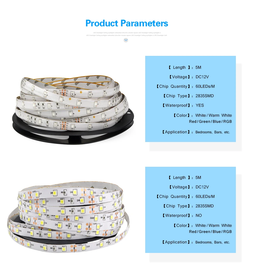 5 M гибкая Светодиодные ленты 12 V RGB светодиодные лампы Водонепроницаемый IP65/IP20 светодиодный светящаяся лента 2835 SMD 60 Светодиодный s/M домашняя декоративная подсветка для дома