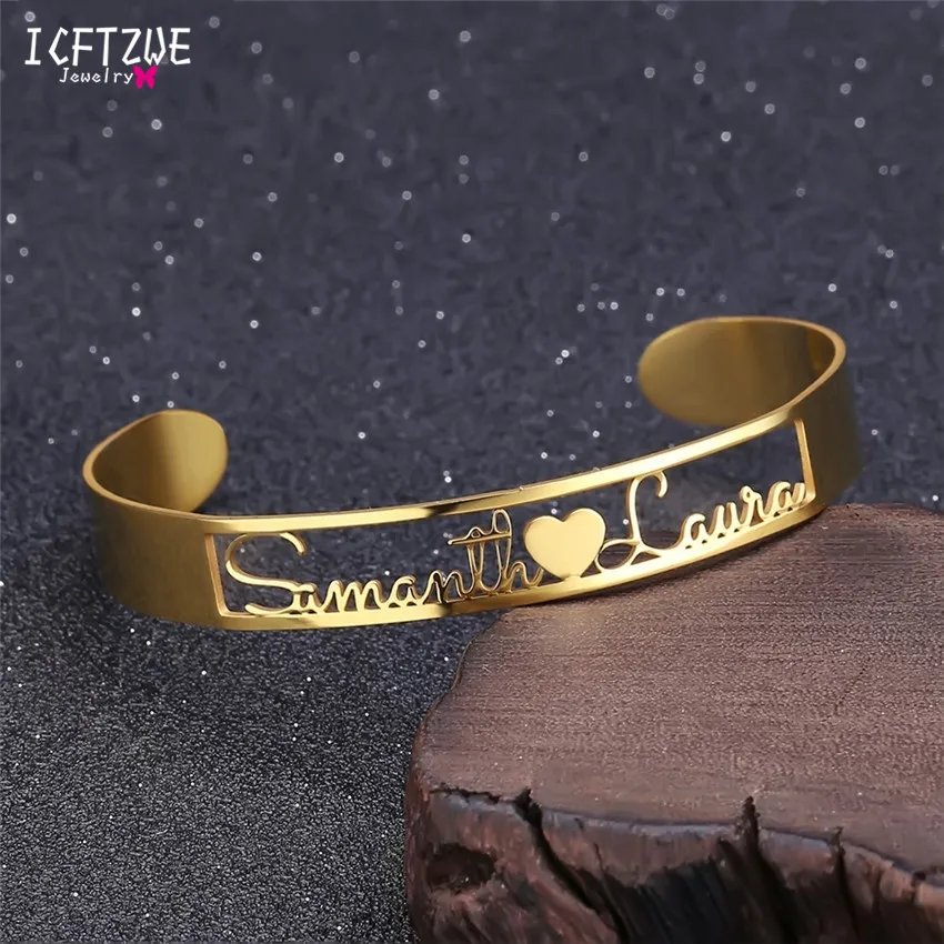 Cutomized Золотое Имя Браслет-манжета нержавеющая сталь Armbanden Voor Vrouwen Серебряный табличка браслеты и браслет Рождественский подарок BFF