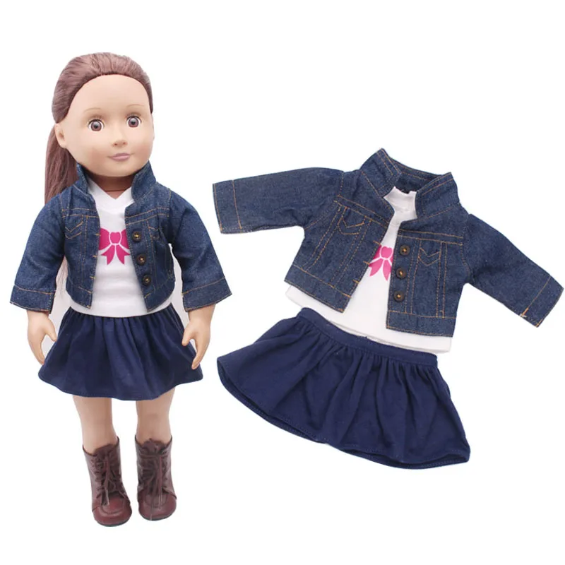 Кукольная одежда осень Джинсовый комплект для девочки костюм с курткой