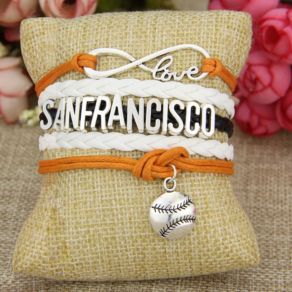 Бейсбольный браслет Infinity Love San Francisco-изготовленный на заказ Спортивный Кожаный