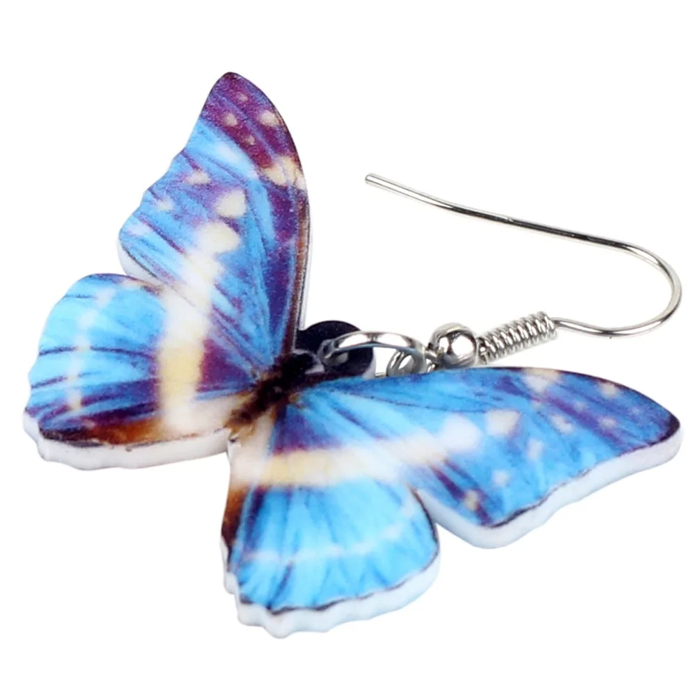 Серьги бабочки Bonsny акриловые тропические Morpho Cypris|Серьги-подвески| |
