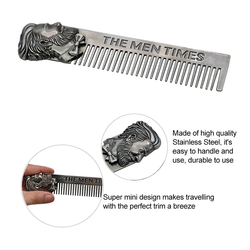 1pc Silver Beard Shaping Template Stainless Steel Carved Men Oil Head Comb Hair Trim Tool | Красота и здоровье