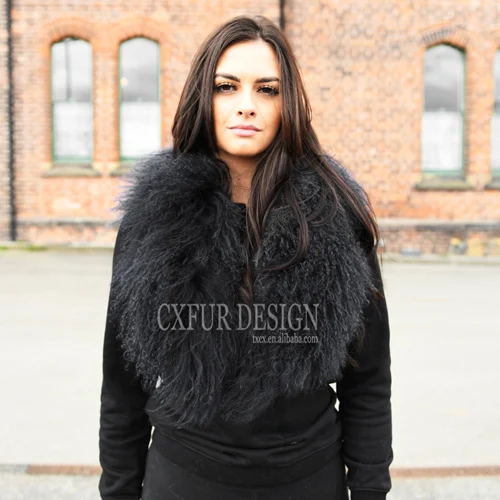 black CX-A-52H съемный монгольский ягненок большой меховой воротник - Цвет: black