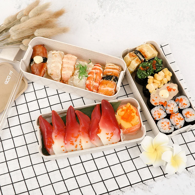 900 мл 3 х слойная коробка Bento Ланч бокс пищевой контейнер материал пшеничной