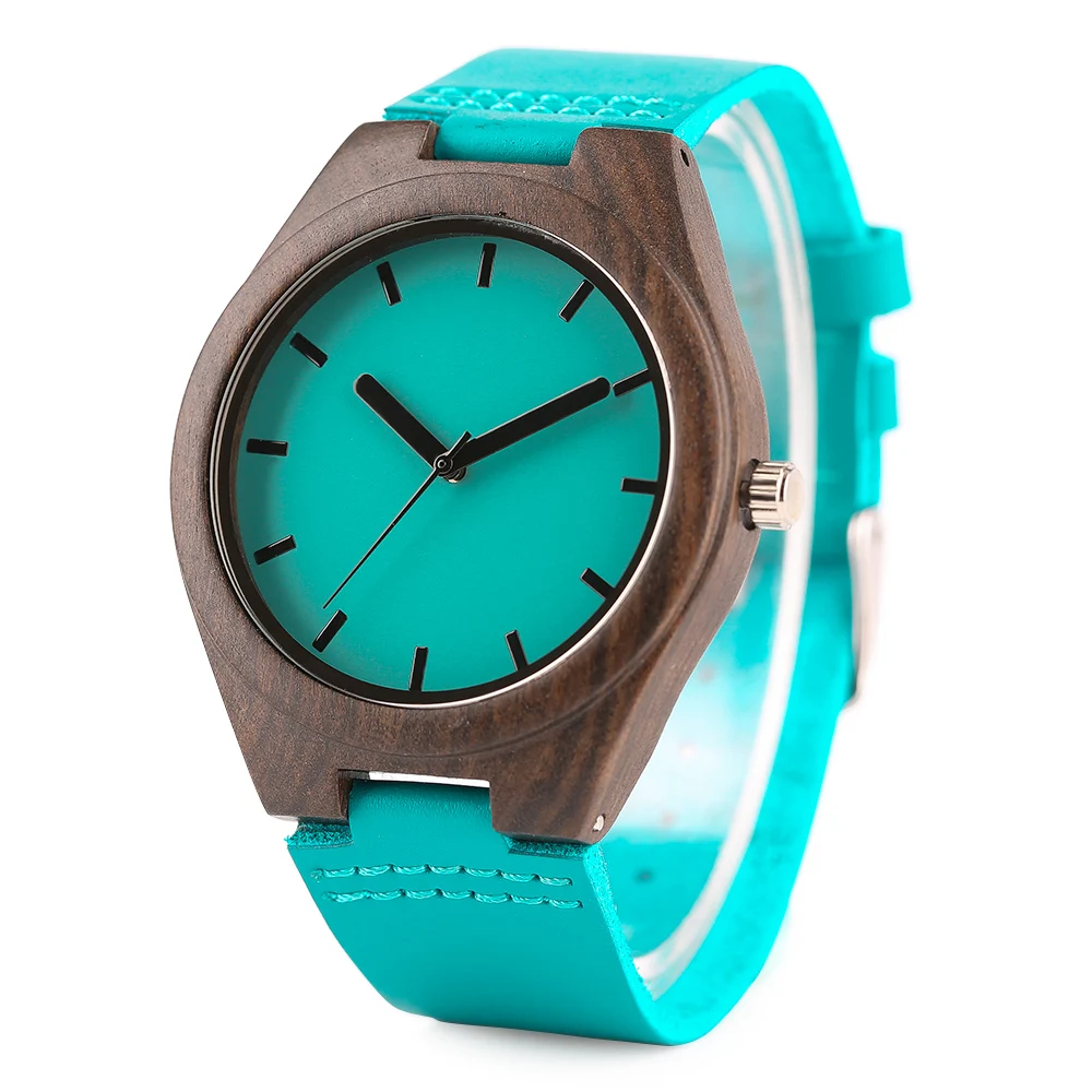 Модный яркий синий деревянные часы для мужчин и женщин подарок современный