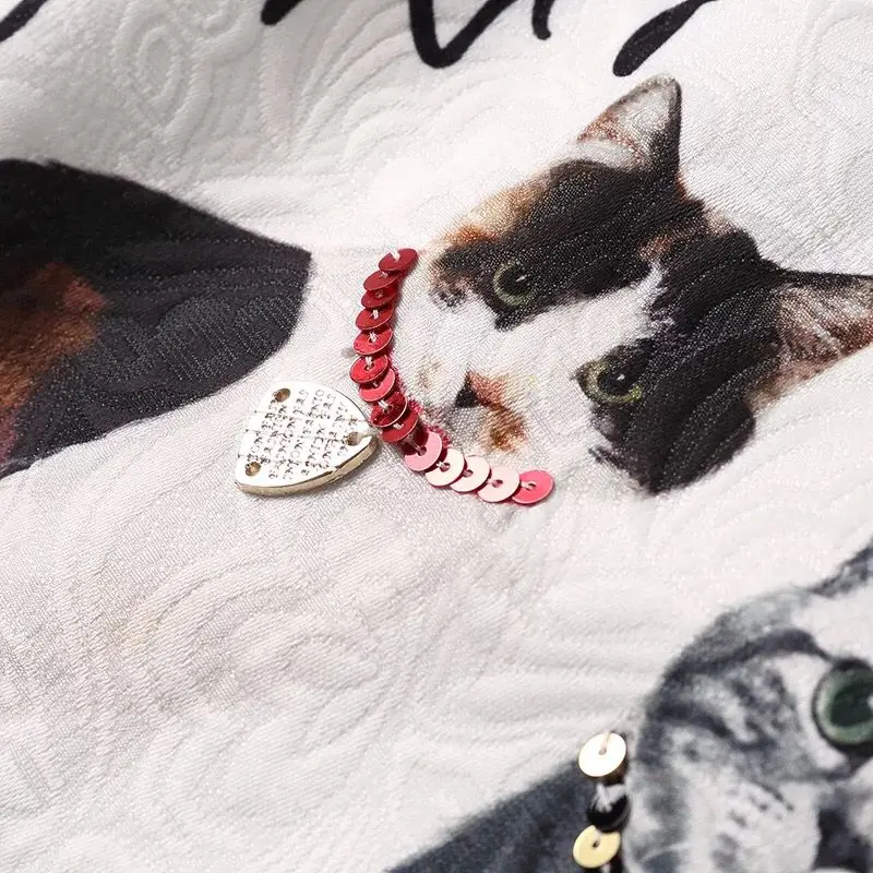 

Emboss Cute Cats Women Dress Boutique Designer Runway Mini 2018 Summer Female Sequins Vintage Dress High Quality Ladies Vestido