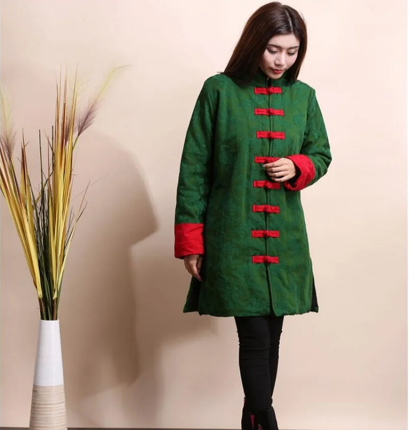 Новый стиль красный зеленый черный китайский женский хлопок льняная длинная