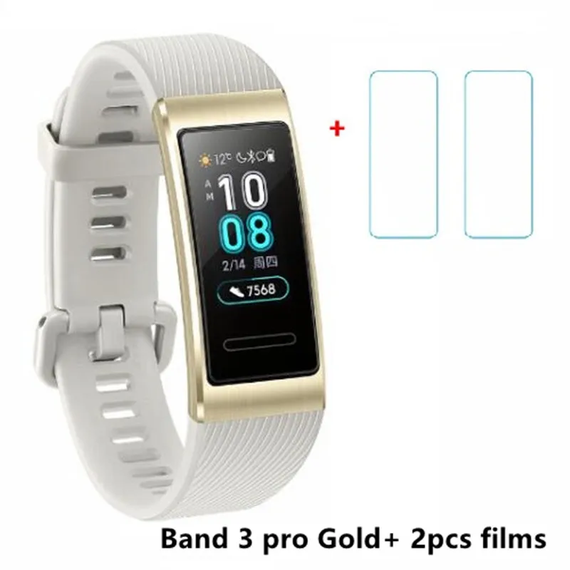Новинка, Смарт-браслет huawei Band 3 Pro, gps, металлическая рамка, Amoled, цветной сенсорный экран, датчик сердечного ритма, трекер сна - Цвет: Gold n 2 films