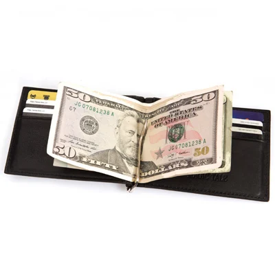 Кожаный кошелек унисекс с отделением для денег тонкий передний карман ID и