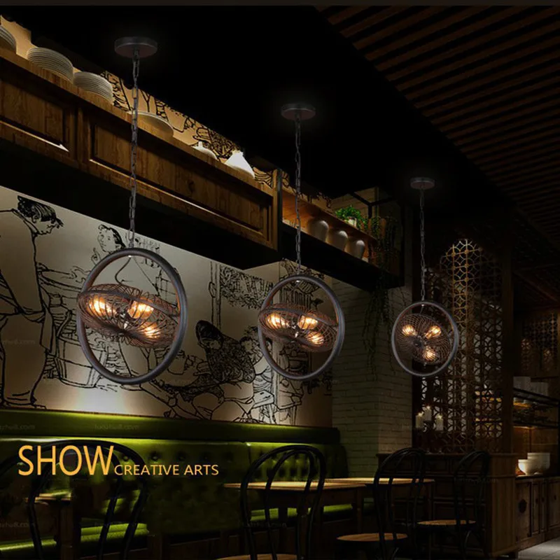 Подвесной светильник в стиле ретро с электрическим вентилятором E27 сельская