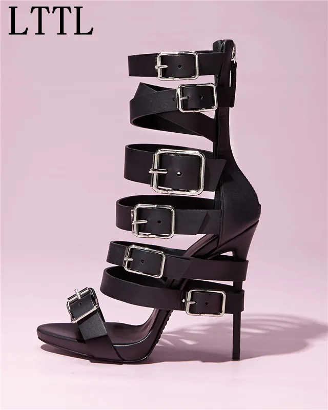 

Fashion Summer Sandals Women Nude Black Wrap-Around High Heel Sandals Ankle Boots Woman Design Buckle Strappy Gladiator Sandals
