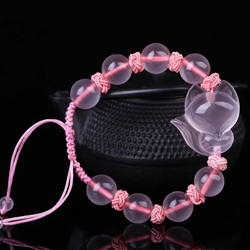 

Drop Shipping Natural Pink Crystal Fox Bracelet Hand knot Bracelet Single Lap Hand String Bangle Gift for Women's Jewelry