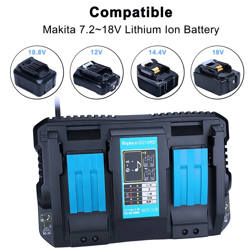 Светодиодный светильник 18 в двойное зарядное устройство для Makita BL1860 BL1815 BL1830 BL1835