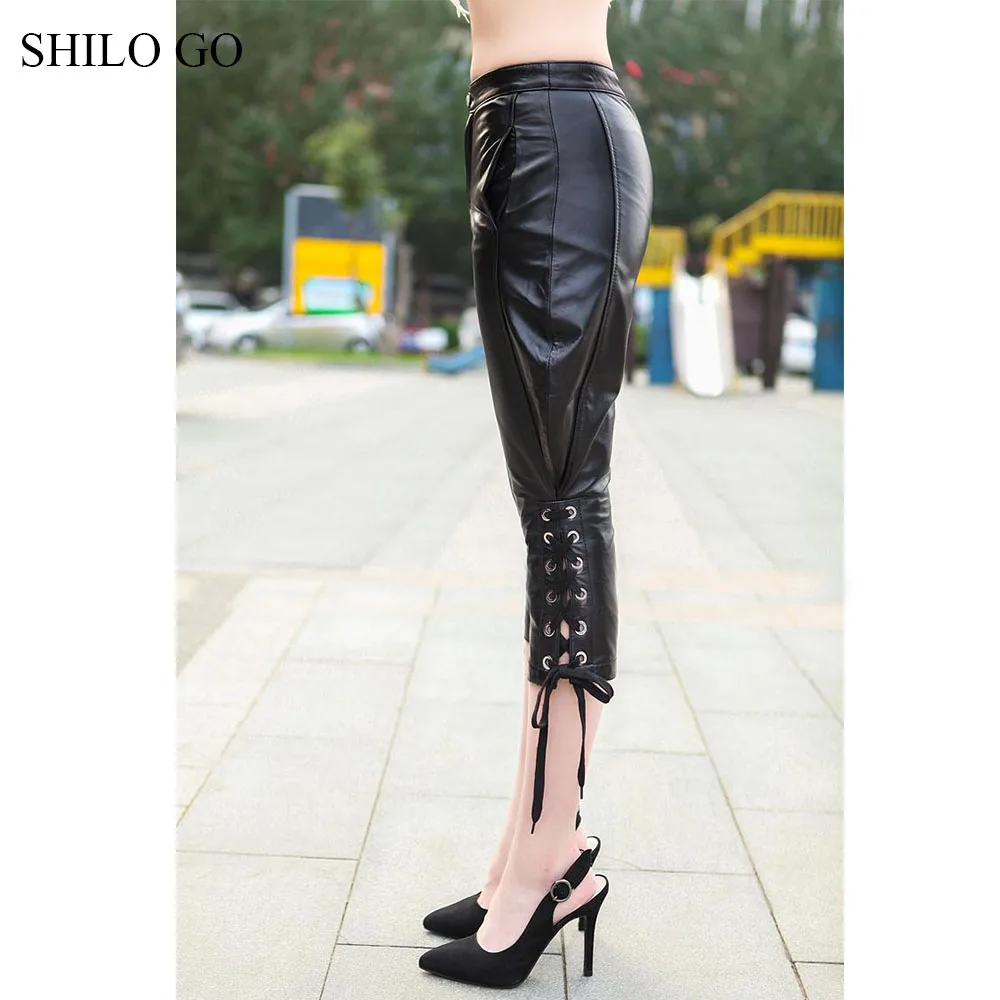Женские кожаные брюки SHILO GO летние модные из натуральной овечьей кожи