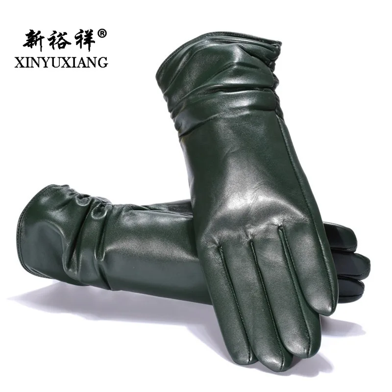 XINYUXIANG модные перчатки из натуральной кожи для женщин короткие красные зимние