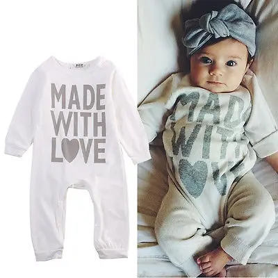 Модный хлопковый комбинезон с длинными рукавами и надписью для новорожденных