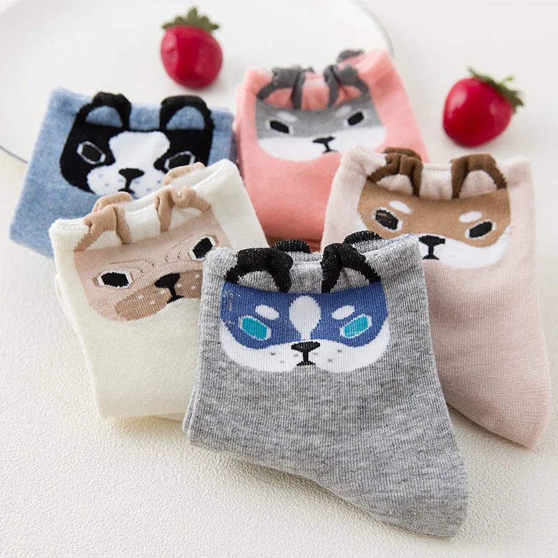 Новый бренд для женщин мультфильм носки девочек Мопс хаски собака животных