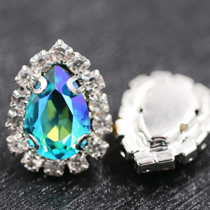 Новые стеклянные стразы в форме слезы Пришивные на серебристой основе с