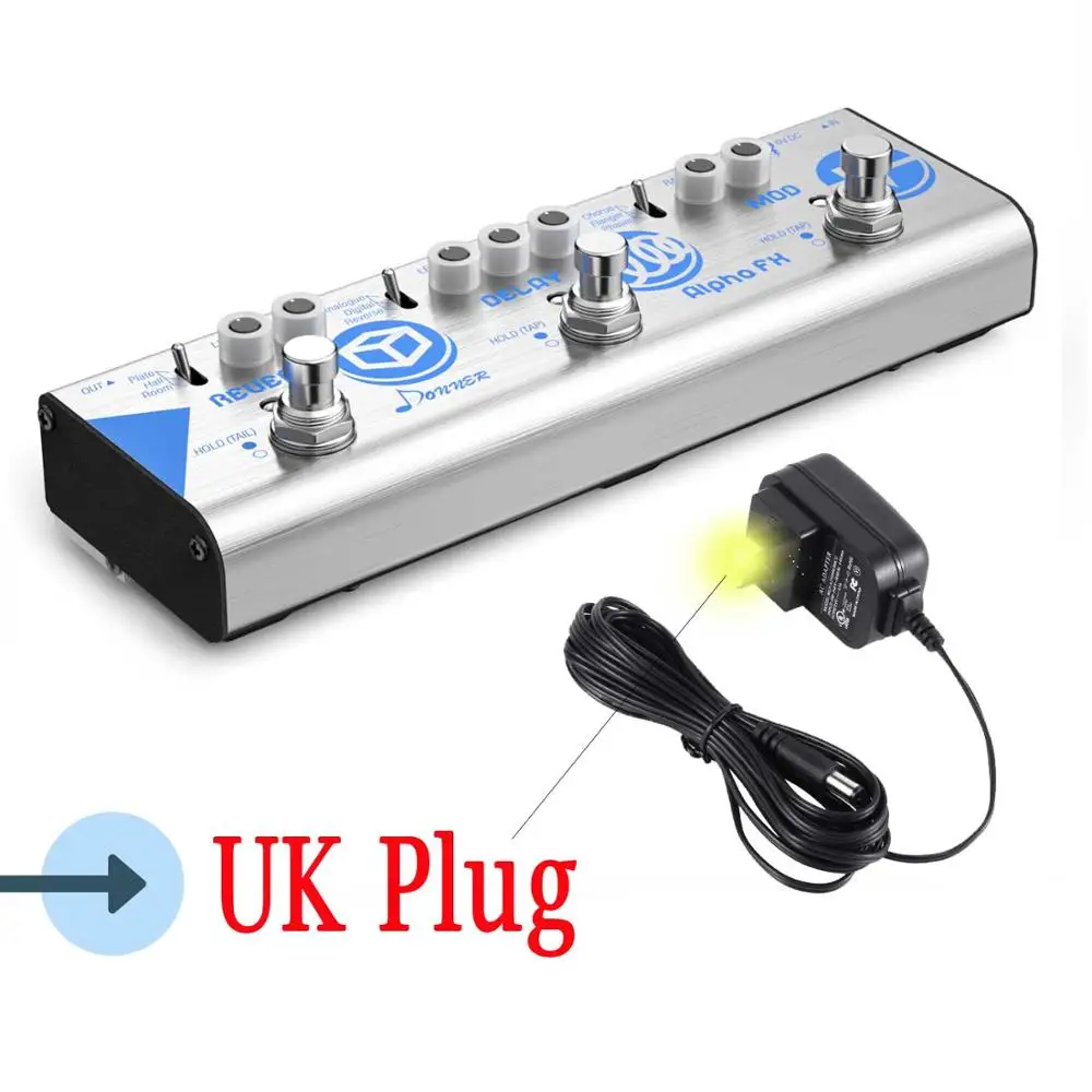 Blue - UK Plug Donner 3 в 1 мультиэффект электрогитары педаль задержки хора искажения Higain обратная модуляция эффекты цепи педаль Новинка - Цвет: Blue - UK Plug