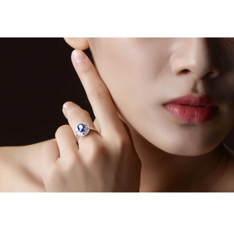 

ANZIW 1.25 Carat Oval Cut Blue Sona Halo Rings 925 Sterling Silver Flower 4 Prongs Lady Engagement Anniversary Lover Rings Gifts