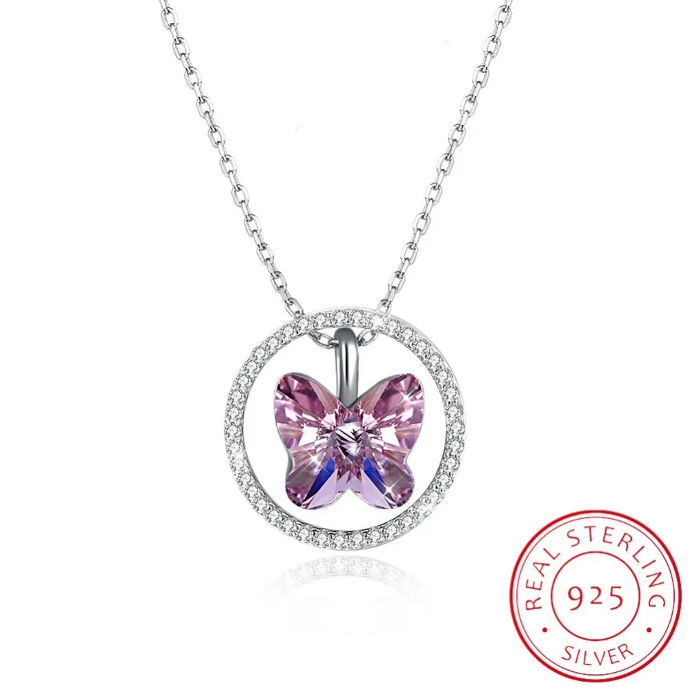 

Lekani Crystals From Swarovski Necklace Women Pendants S925 Sterling Silver Jewelry Purple Butterfly Austrian Rhinestone New