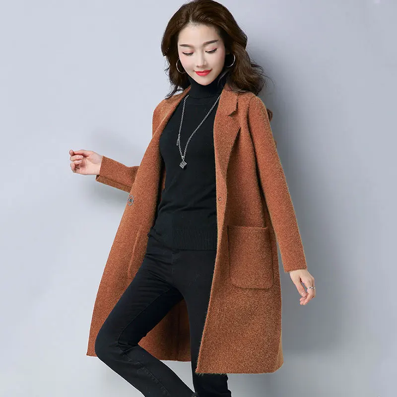 Autumn Knitting Female Cardigan Solid color Medium Long Fashion Coat shawl Winter Button Red wine Sweater Women Outside SS138 |
