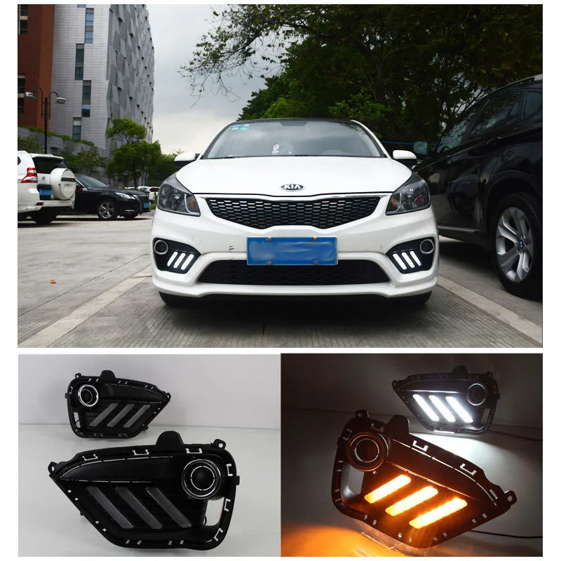 Светодиодный дневный ходовой светильник DRL с желтым сигналом поворота s для KIA K2 RIO