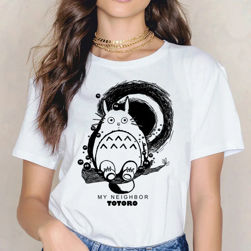 Totoro, забавная женская футболка с принтом, Женская японская футболка, Хаяо Миядзаки, футболка, футболки, Мультяшные аниме Харадзюку