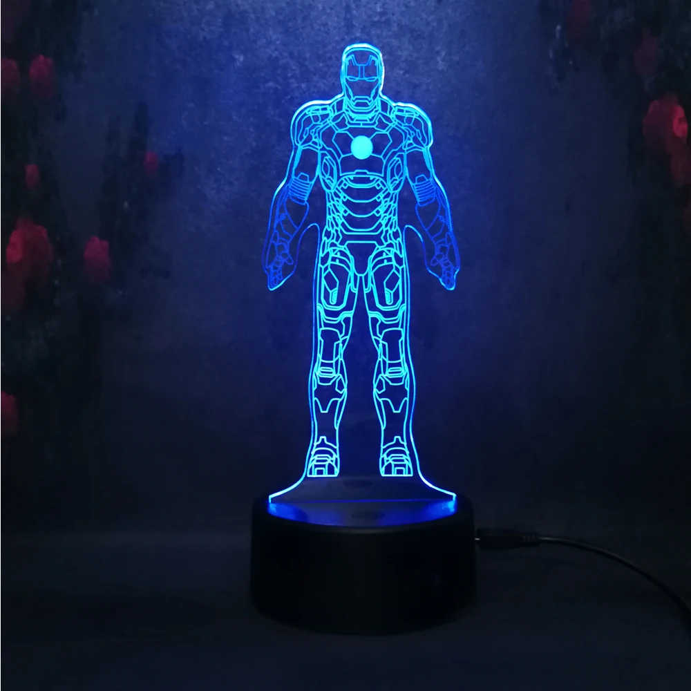 7 видов цветов Современная Фигурка Железный человек USB Touch Lampara de mesa infantil noche LED