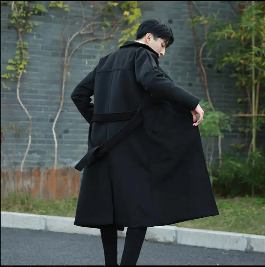 M-4xl шерстяное пальто Для мужчин Длинная Куртка с секциями ветровка Корейская